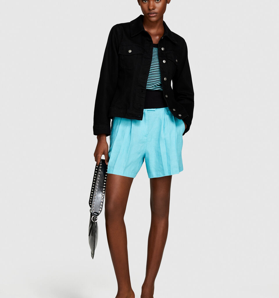 100% linen shorts - women's shorts - Turquoise | Sisley image number 1